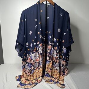 Maurices Navy Floral Boho Kimono Duster One Size